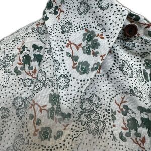 Vintage 70s Disney Mickey Minnie Green Floral Button Down Shirt - Men Large